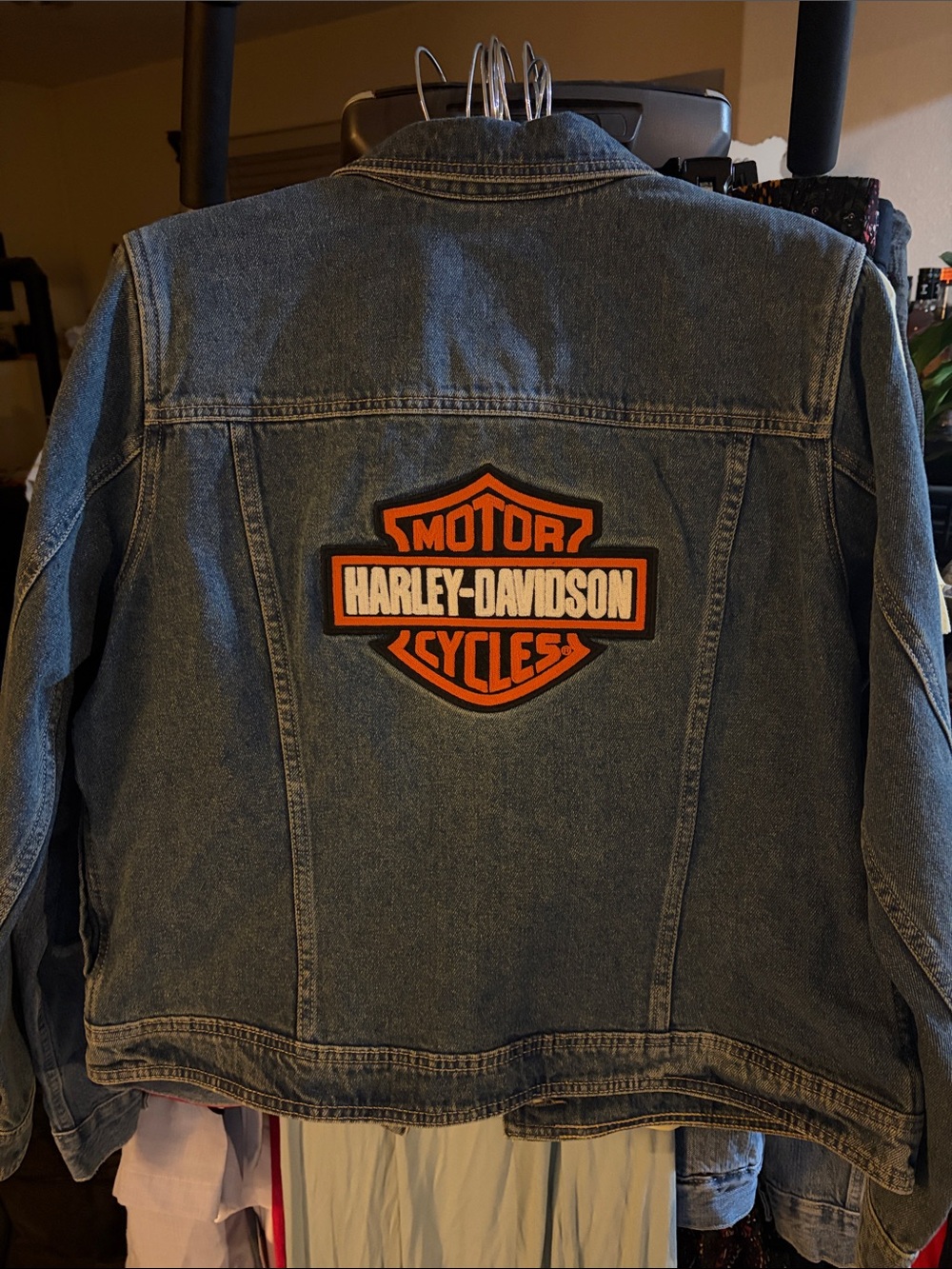 Brand New Women Harley-Davidson Blue Denim Jacket with Orange & White Patch